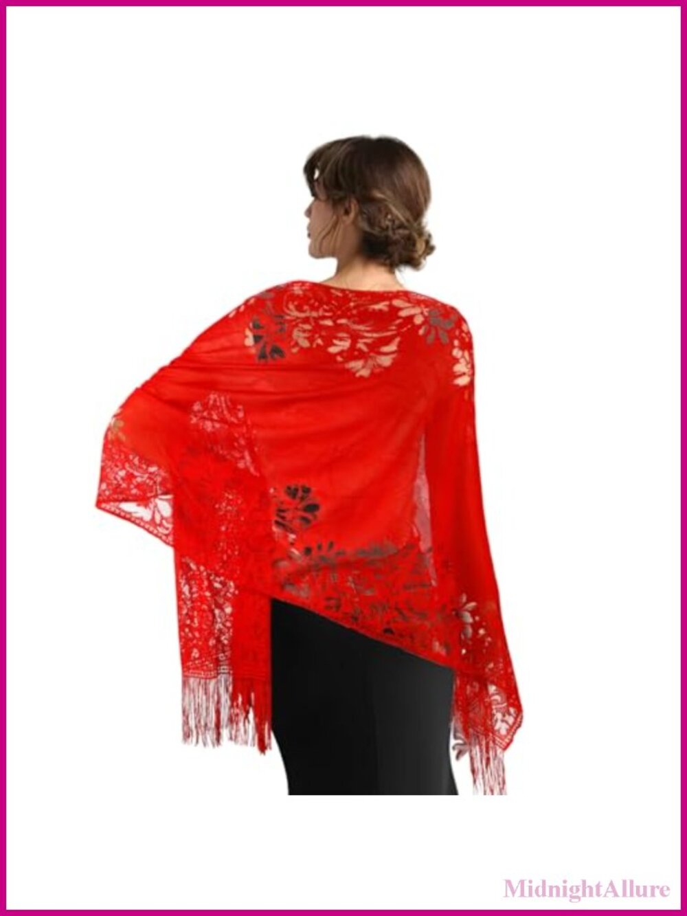 Floral Lace Crochet Shawl with Tassels Evening Wrap